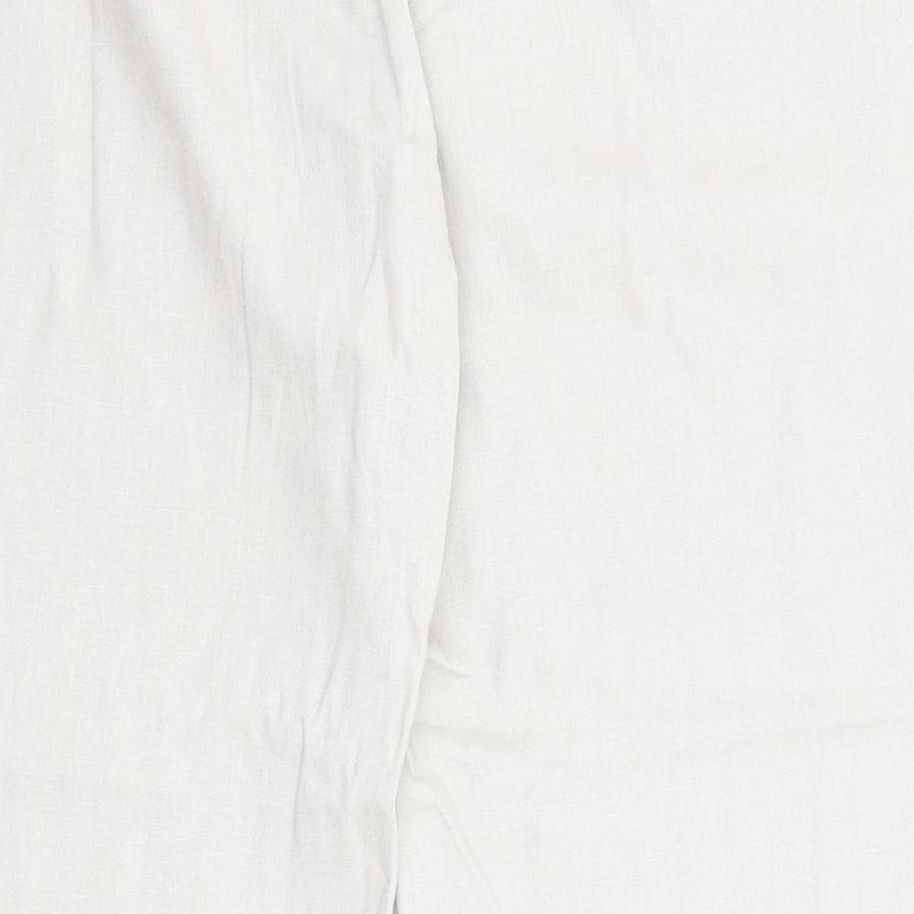 Marks and Spencer Womens Beige Linen Trousers Size 16 L28 in Regular Zip - Pockets