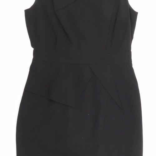 Warehouse Womens Black Polyester A-Line Size 12 V-Neck Zip