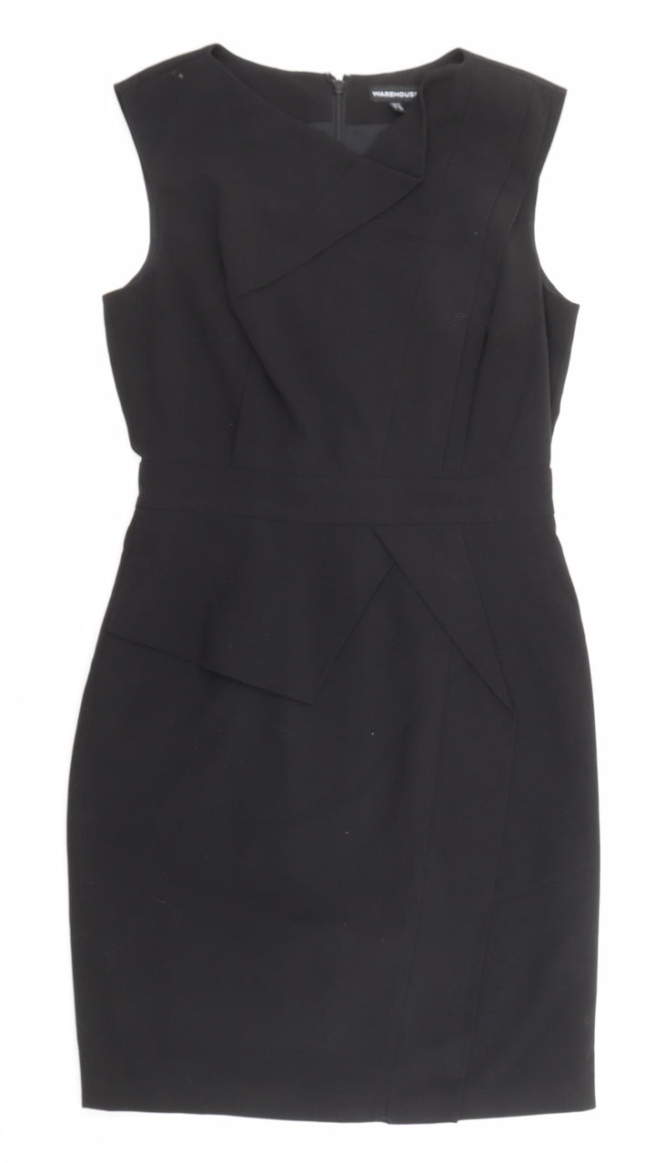 Warehouse Womens Black Polyester A-Line Size 12 V-Neck Zip