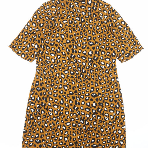 Very Womens Brown Animal Print Viscose A-Line Size 12 Round Neck Zip