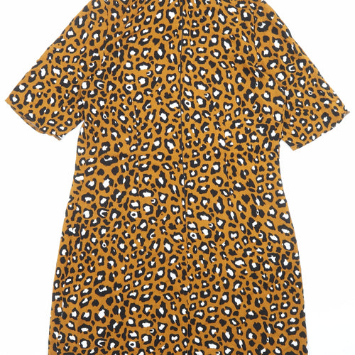 Very Womens Brown Animal Print Viscose A-Line Size 12 Round Neck Zip