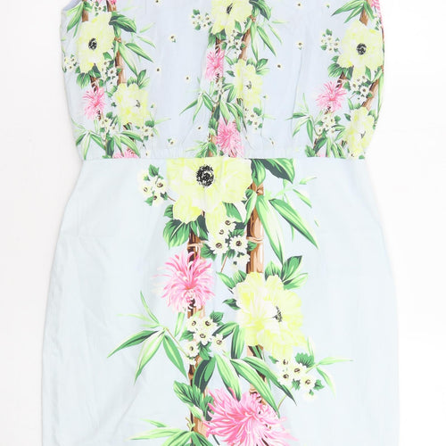French Connection Womens Blue Floral Viscose Mini Size 12 V-Neck Zip