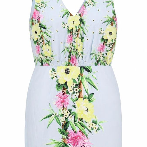French Connection Womens Blue Floral Viscose Mini Size 12 V-Neck Zip