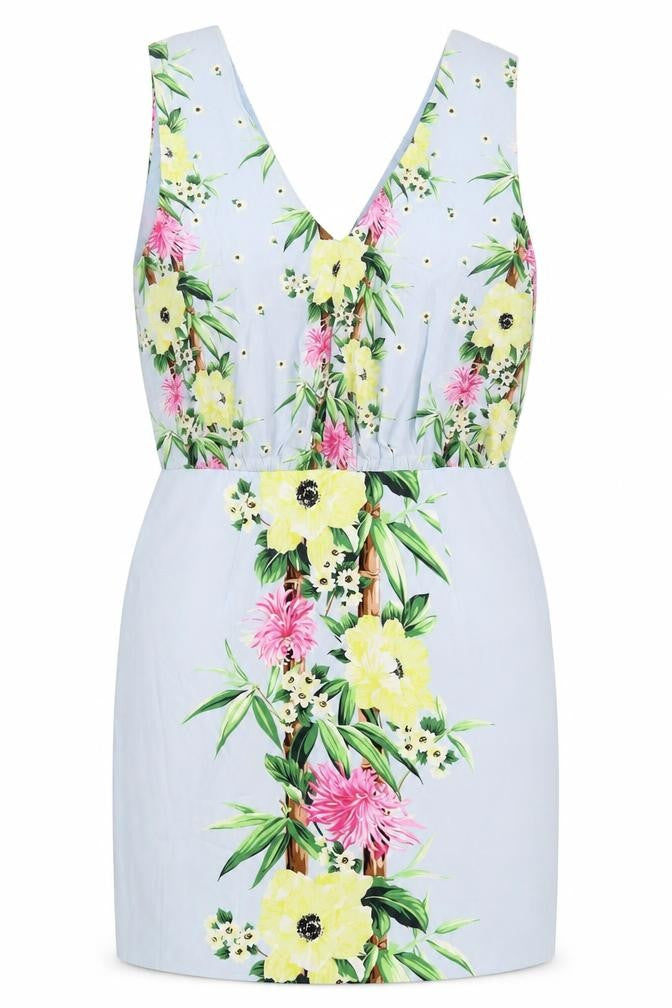 French Connection Womens Blue Floral Viscose Mini Size 12 V-Neck Zip