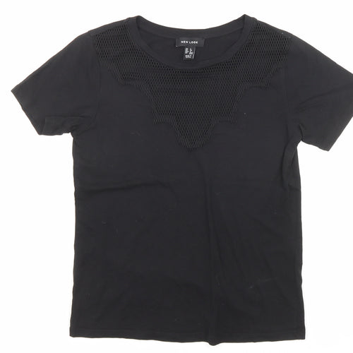 New Look Womens Black Polyester Jersey T-Shirt Size 8 Crew Neck