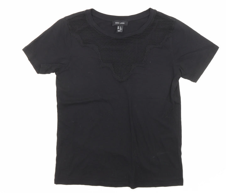 New Look Womens Black Polyester Jersey T-Shirt Size 8 Crew Neck