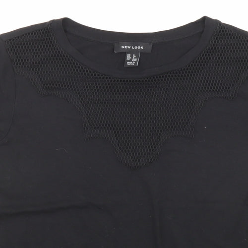 New Look Womens Black Polyester Jersey T-Shirt Size 8 Crew Neck