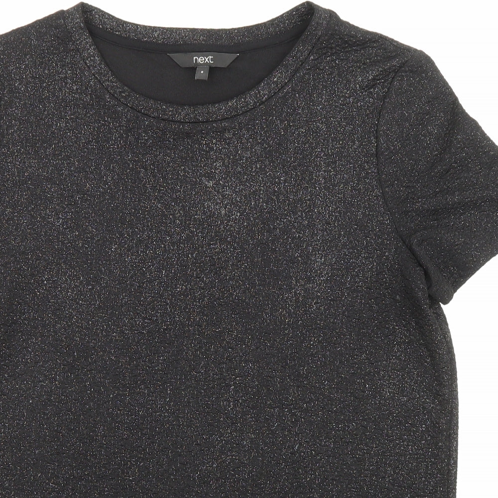 NEXT Womens Black Polyester Basic T-Shirt Size 8 Crew Neck