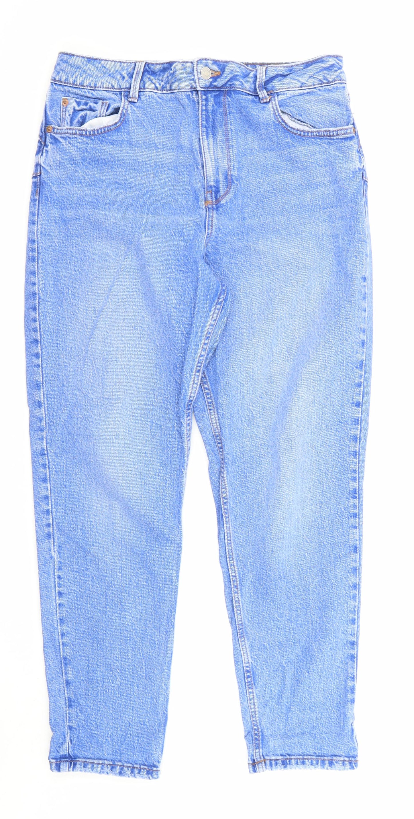 New Look Womens Blue Cotton Straight Jeans Size 14 L27 in Regular Zip - Pockets
