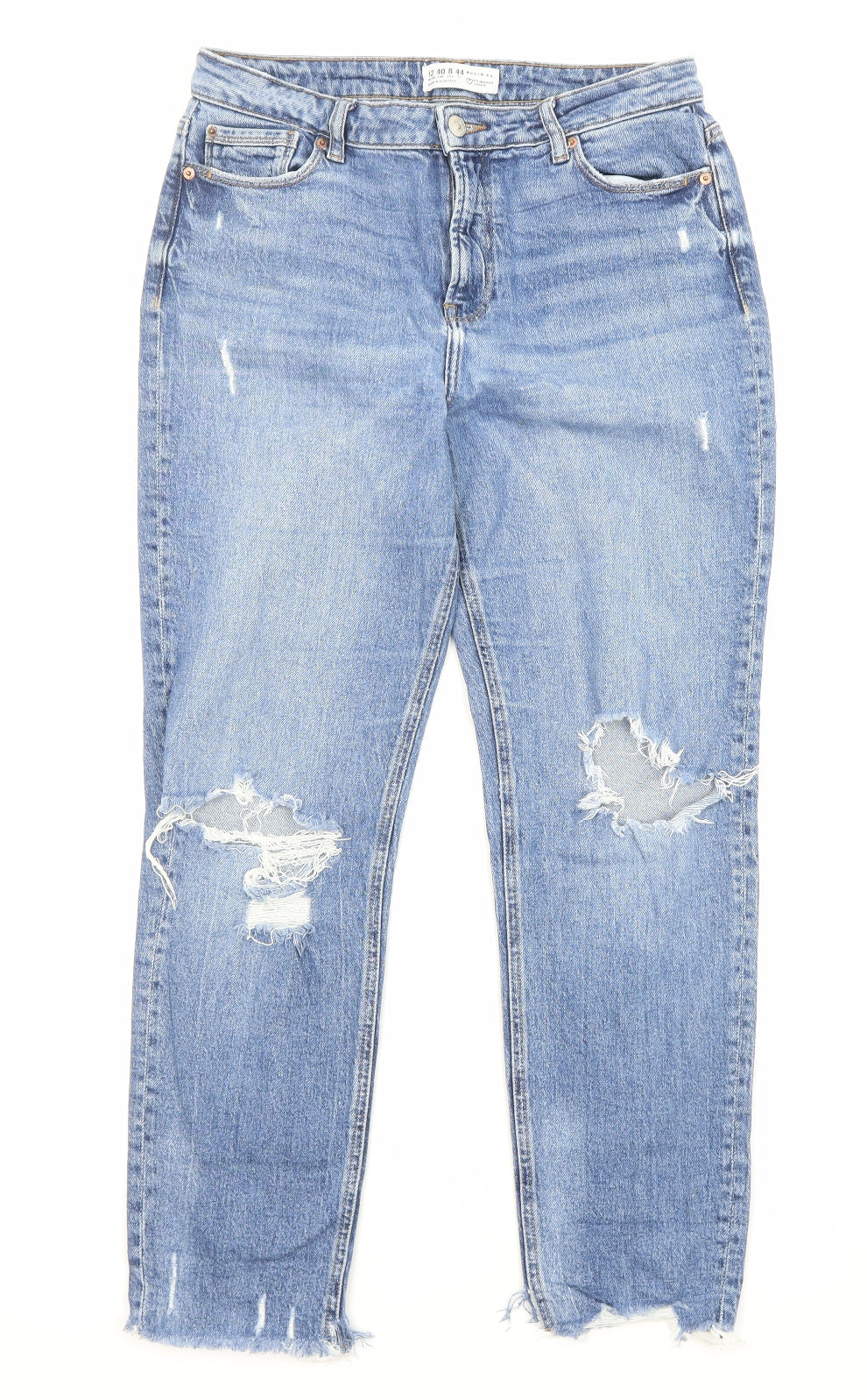 Denim & Co. Womens Blue Cotton Straight Jeans Size 12 L26 in Regular Zip - Pockets