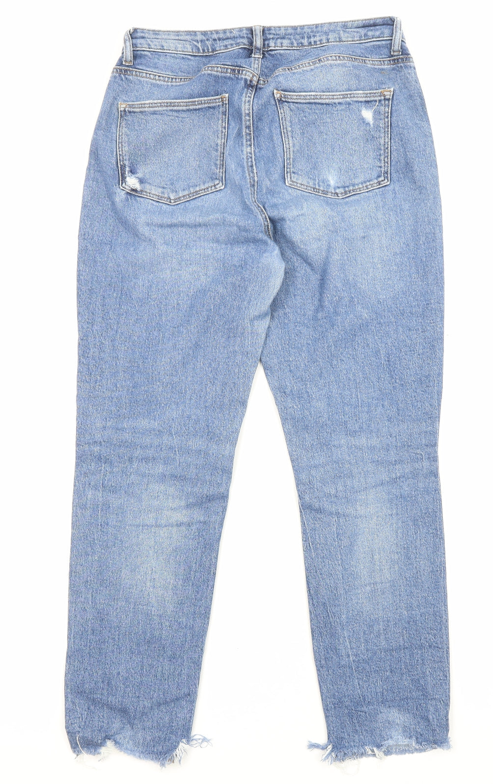 Denim & Co. Womens Blue Cotton Straight Jeans Size 12 L26 in Regular Zip - Pockets
