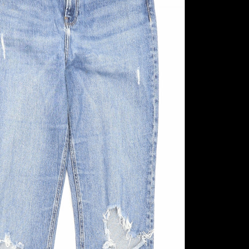 Denim & Co. Womens Blue Cotton Straight Jeans Size 12 L26 in Regular Zip - Pockets