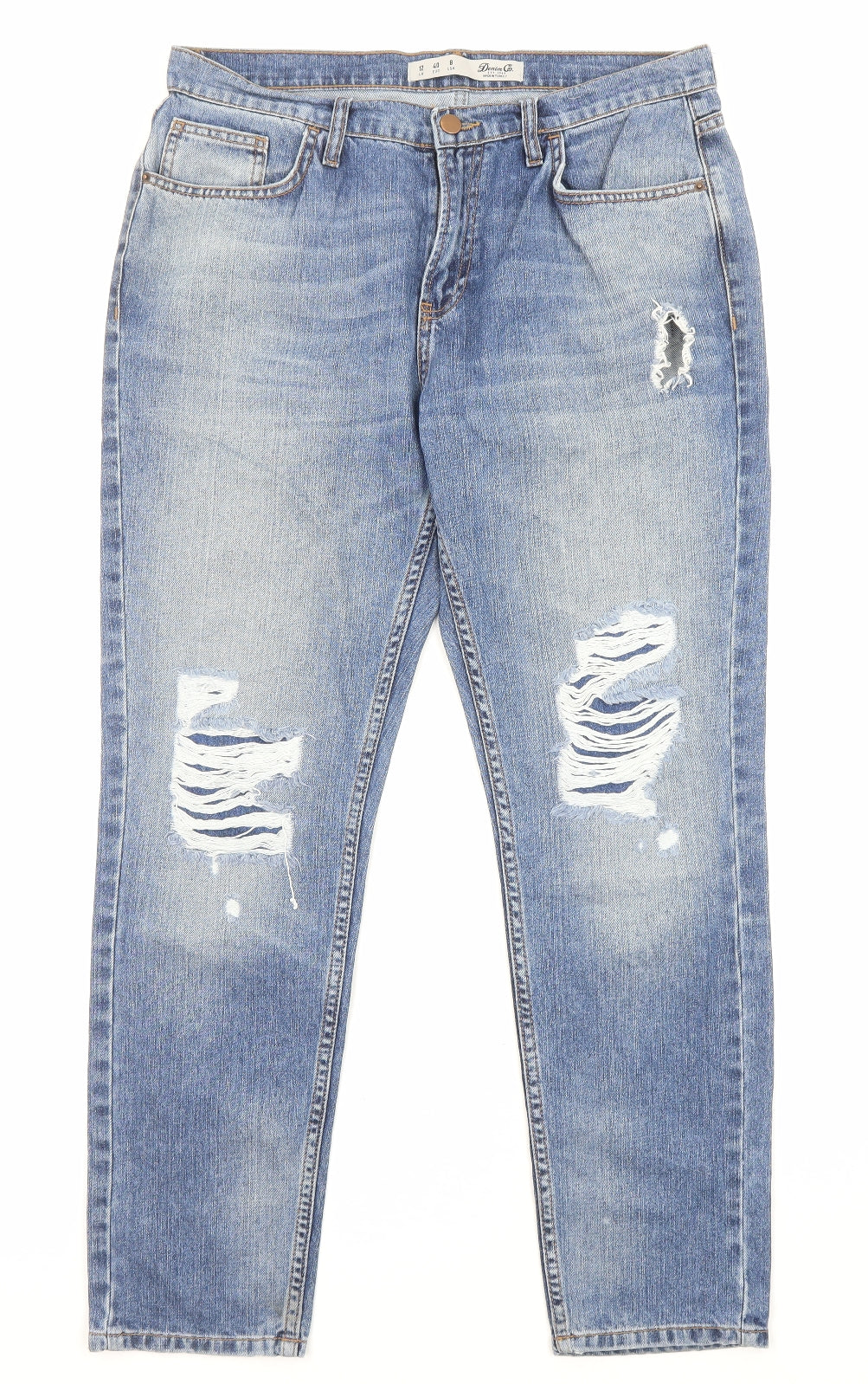 Denim & Co. Womens Blue Cotton Straight Jeans Size 12 L28 in Regular Zip - Pockets