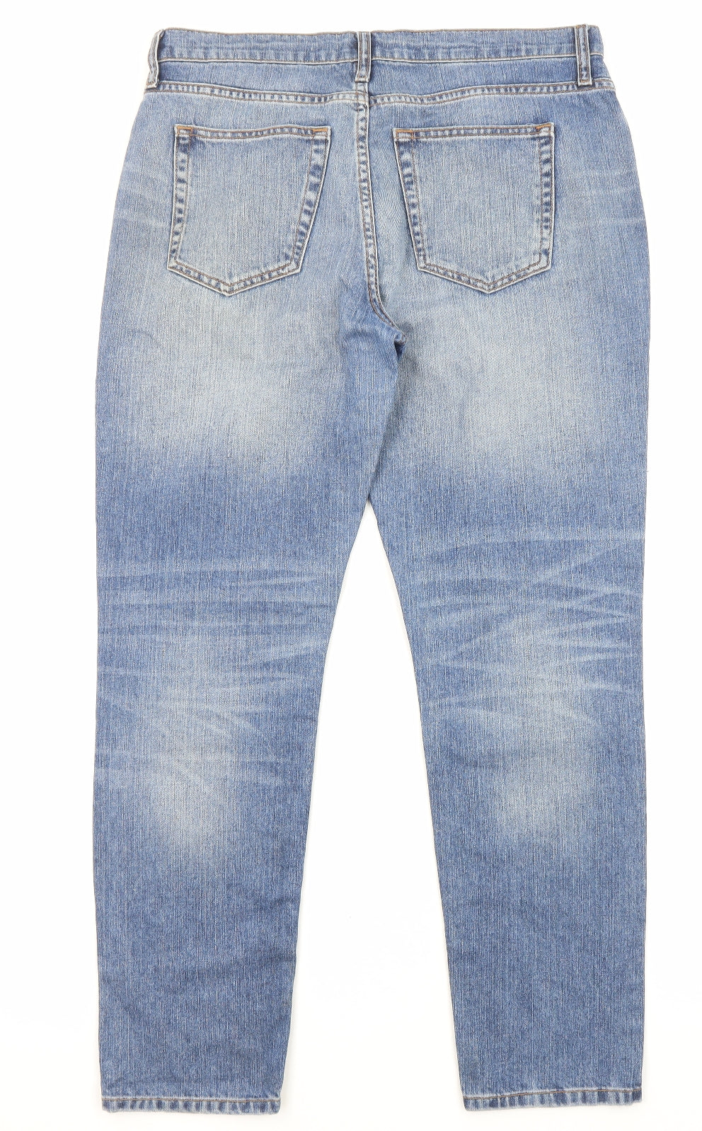 Denim & Co. Womens Blue Cotton Straight Jeans Size 12 L28 in Regular Zip - Pockets