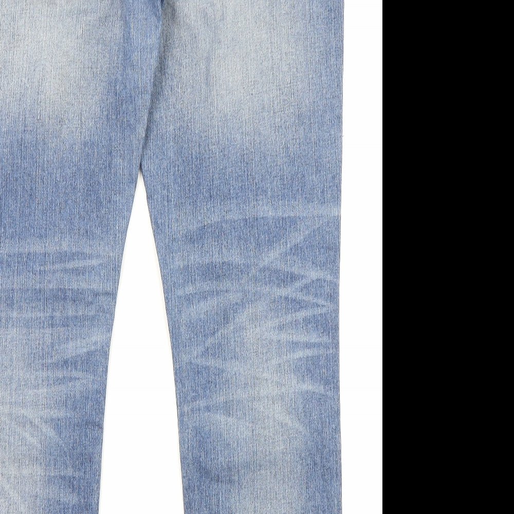 Denim & Co. Womens Blue Cotton Straight Jeans Size 12 L28 in Regular Zip - Pockets