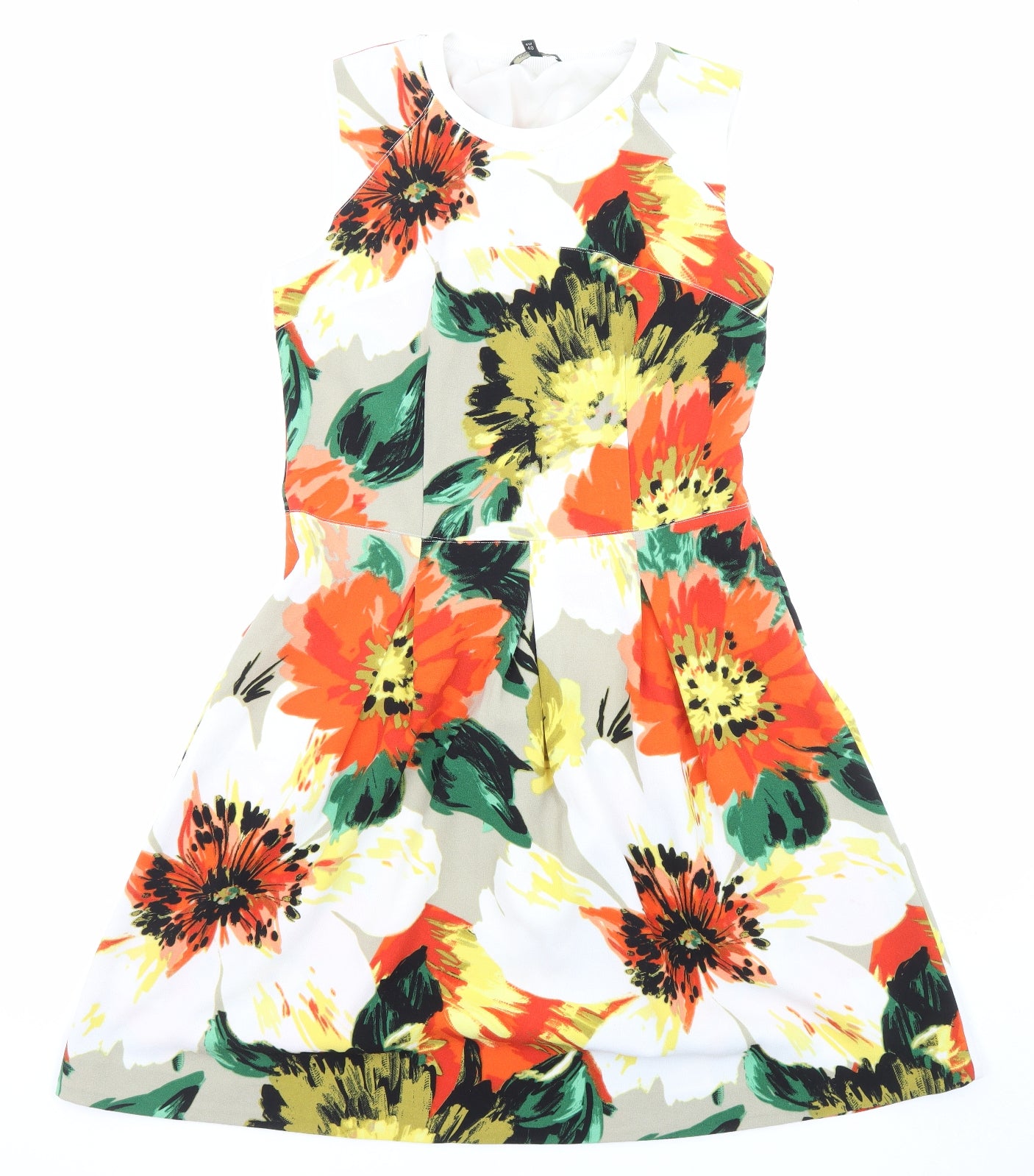 NEXT Womens Multicoloured Floral Polyester A-Line Size 12 Scoop Neck Zip