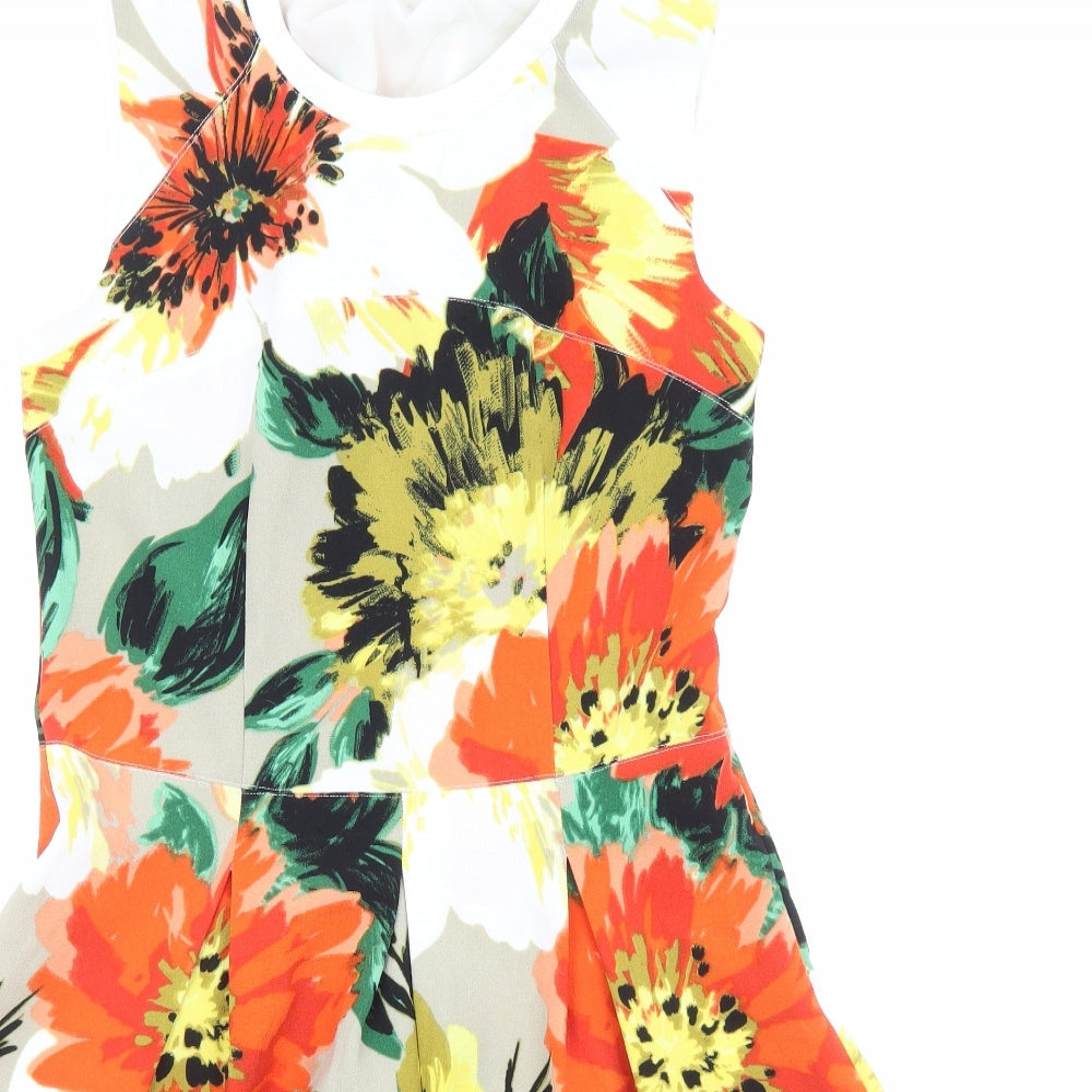 NEXT Womens Multicoloured Floral Polyester A-Line Size 12 Scoop Neck Zip