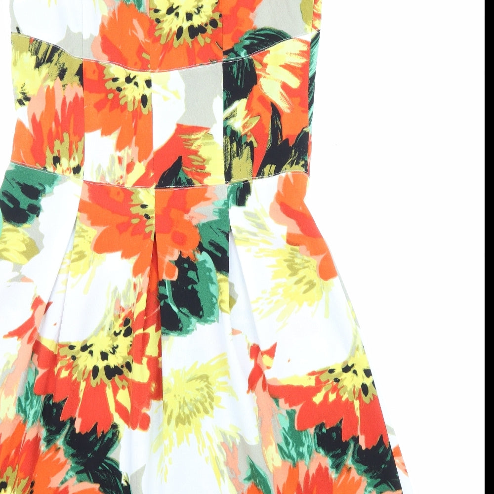 NEXT Womens Multicoloured Floral Polyester A-Line Size 12 Scoop Neck Zip