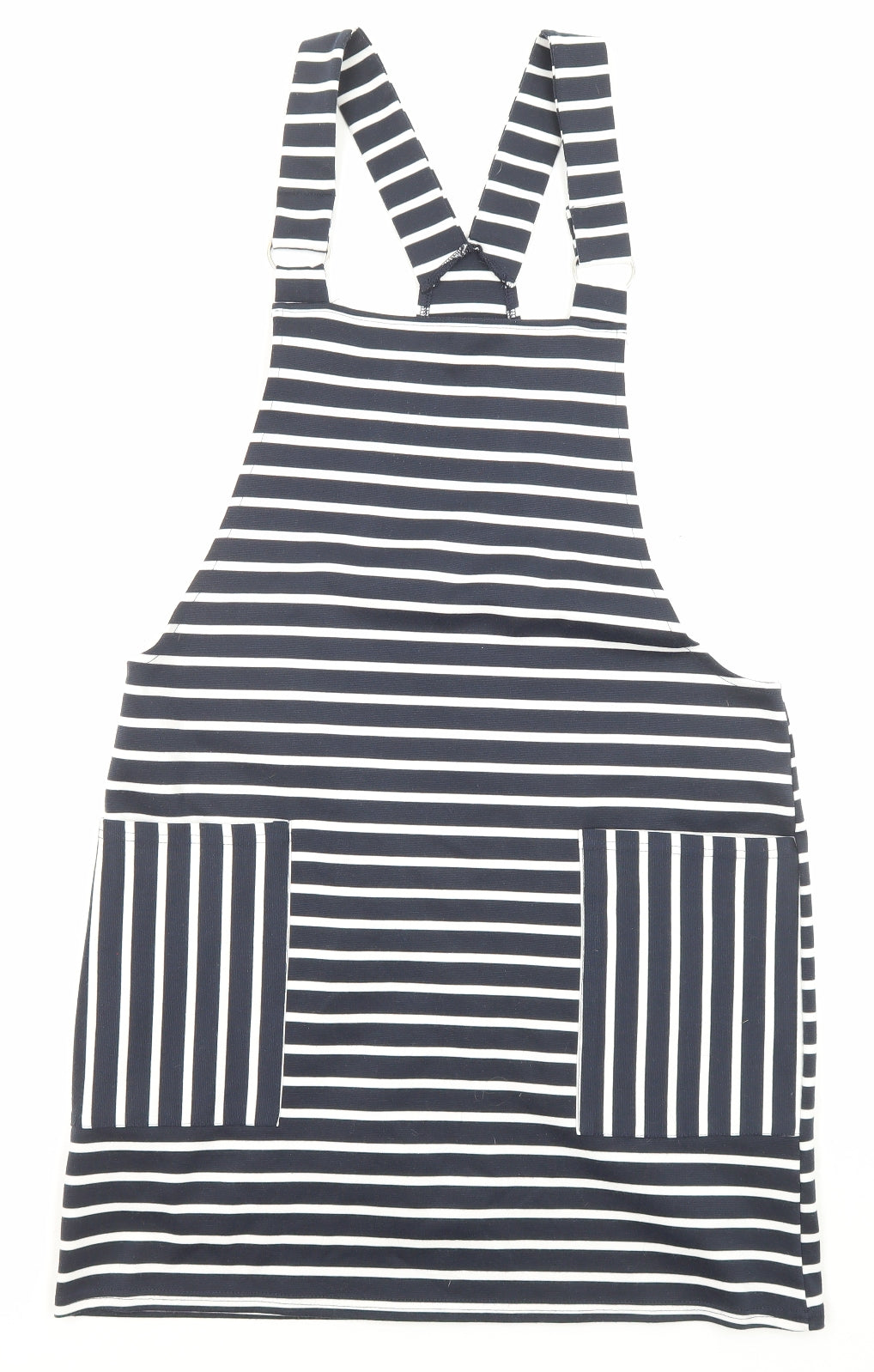 NEXT Womens Blue Striped Polyester Pinafore/Dungaree Dress Size 12 Square Neck Pullover