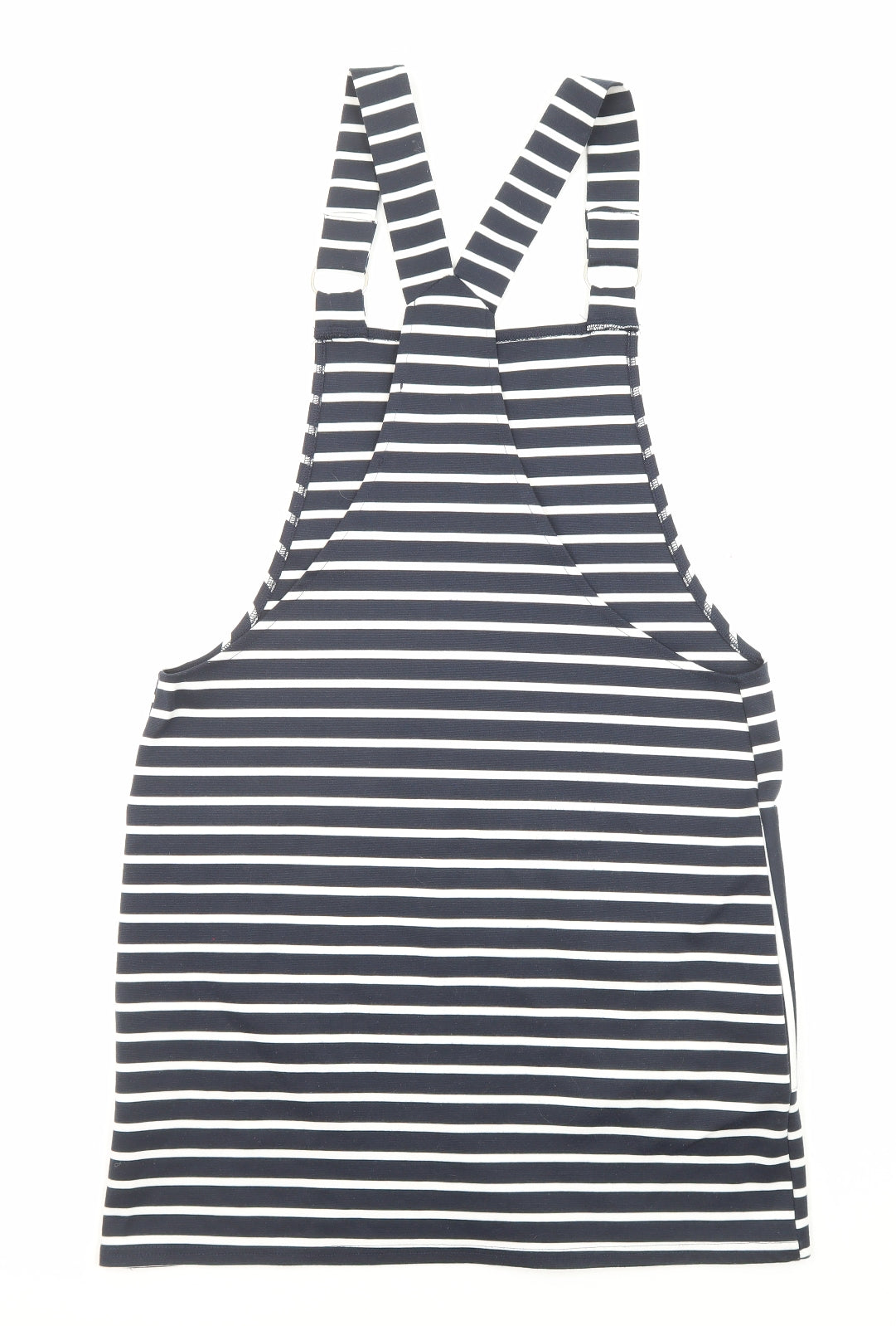 NEXT Womens Blue Striped Polyester Pinafore/Dungaree Dress Size 12 Square Neck Pullover