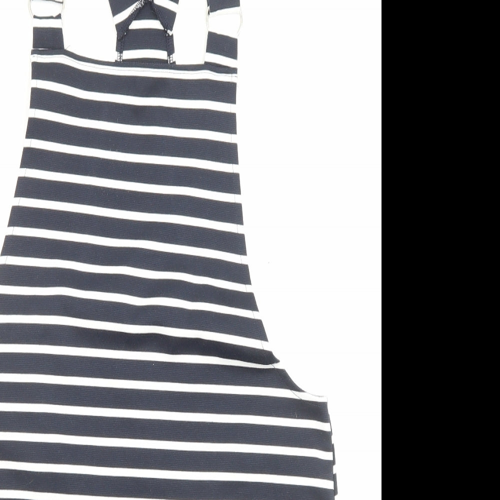 NEXT Womens Blue Striped Polyester Pinafore/Dungaree Dress Size 12 Square Neck Pullover