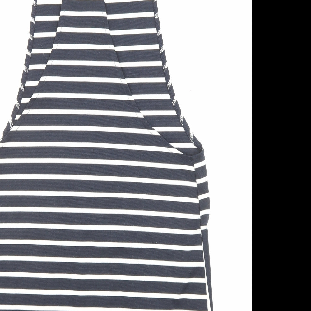 NEXT Womens Blue Striped Polyester Pinafore/Dungaree Dress Size 12 Square Neck Pullover