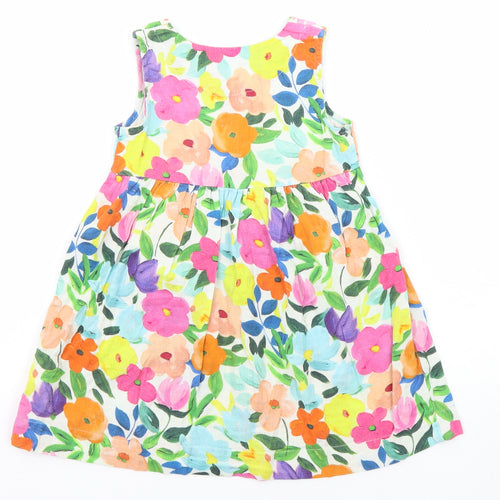 NEXT Girls Multicoloured Floral Cotton A-Line Size 2-3 Years Boat Neck Button - Pockets