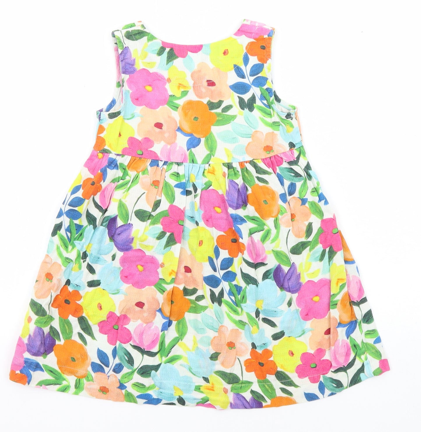 NEXT Girls Multicoloured Floral Cotton A-Line Size 2-3 Years Boat Neck Button - Pockets