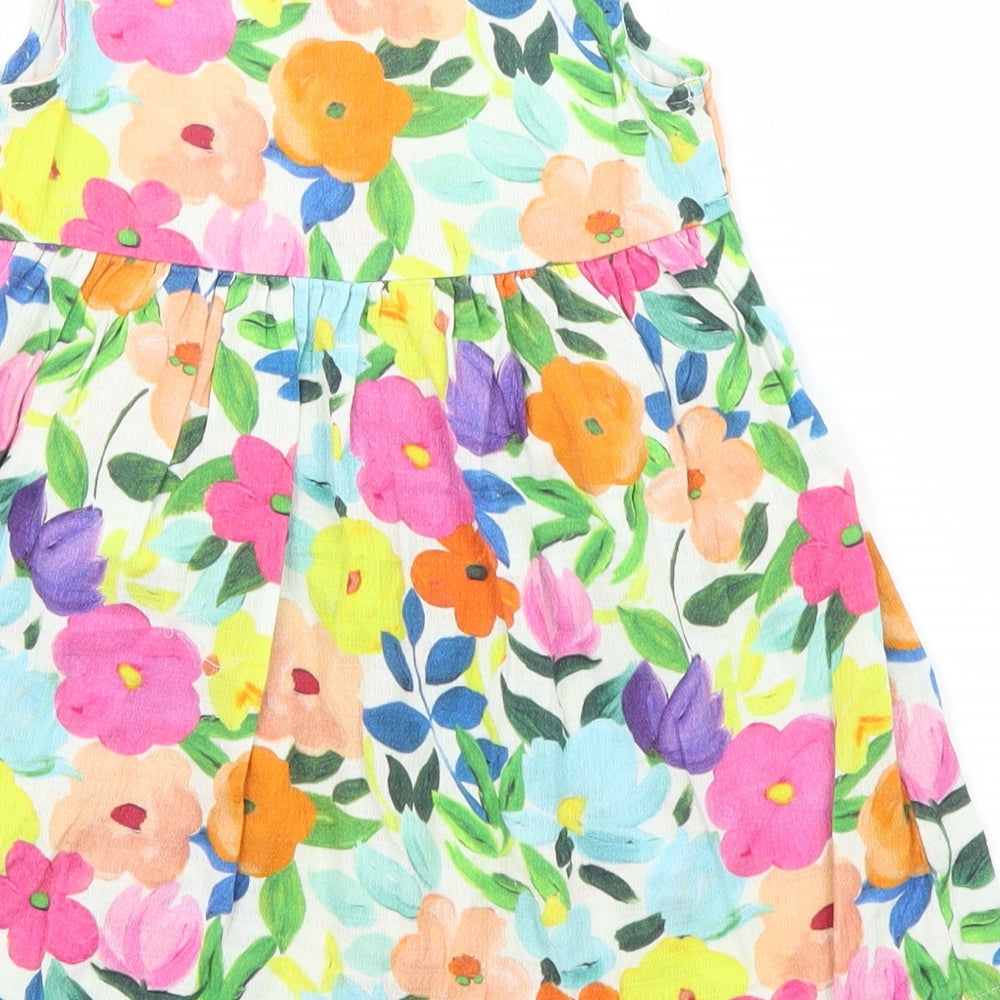 NEXT Girls Multicoloured Floral Cotton A-Line Size 2-3 Years Boat Neck Button - Pockets