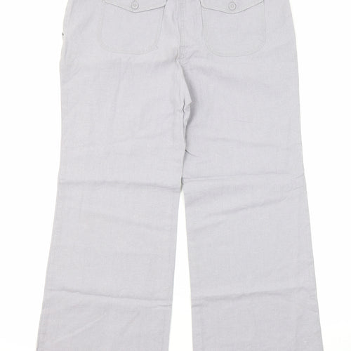 EWM Womens Grey Linen Trousers Size 14 L27 in Regular Zip - Pockets, Button closure
