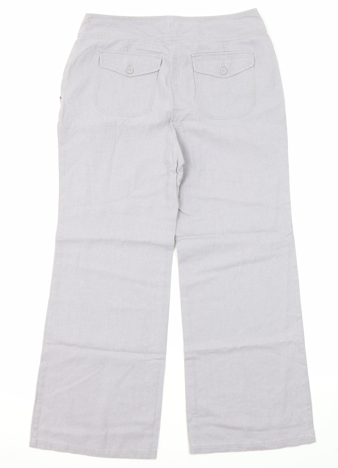 EWM Womens Grey Linen Trousers Size 14 L27 in Regular Zip - Pockets, Button closure