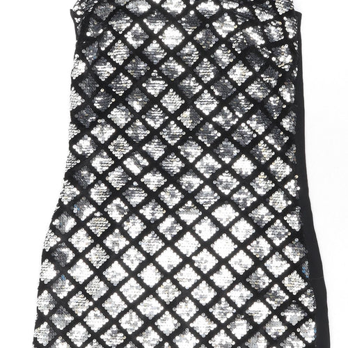 Quiz Womens Silver Geometric Polyester Bodycon Size 6 V-Neck Zip - Sequins