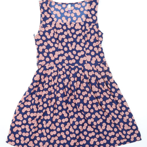 Debenhams Womens Blue Geometric Polyester Fit & Flare Size 12 Square Neck Zip