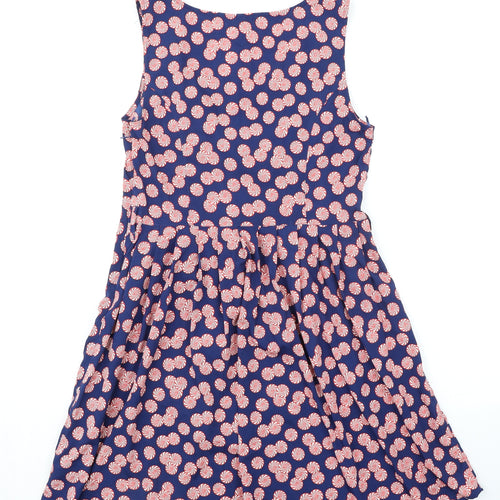 Debenhams Womens Blue Geometric Polyester Fit & Flare Size 12 Square Neck Zip
