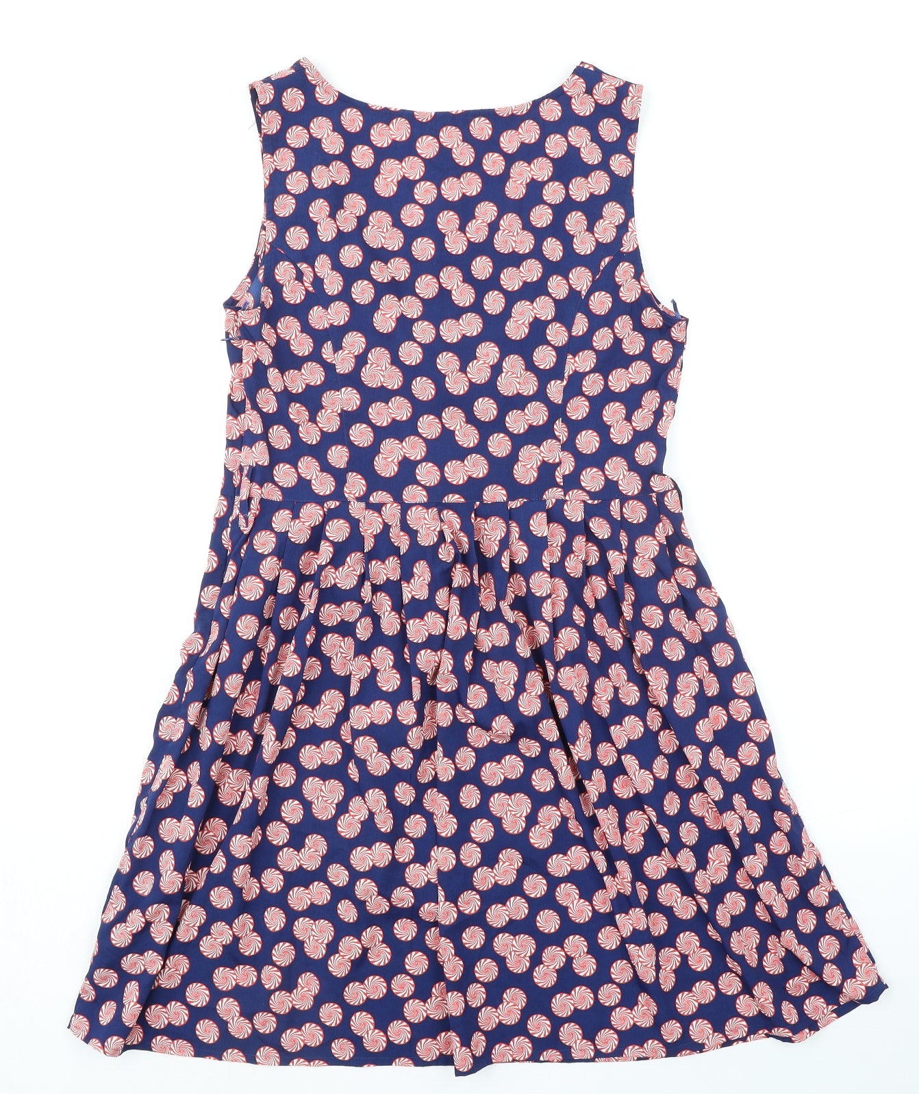 Debenhams Womens Blue Geometric Polyester Fit & Flare Size 12 Square Neck Zip