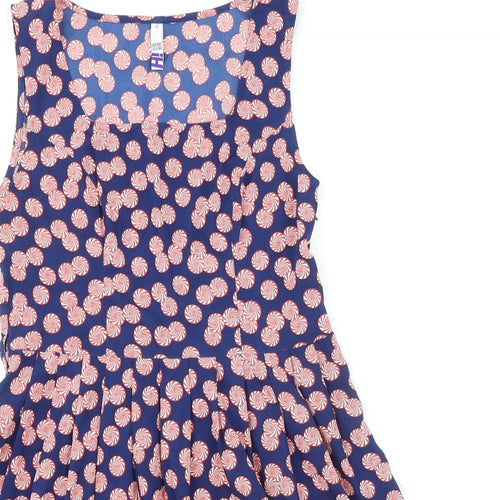 Debenhams Womens Blue Geometric Polyester Fit & Flare Size 12 Square Neck Zip