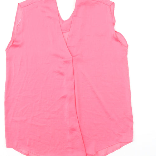 Marks and Spencer Womens Pink Polyester Basic Blouse Size 10 V-Neck