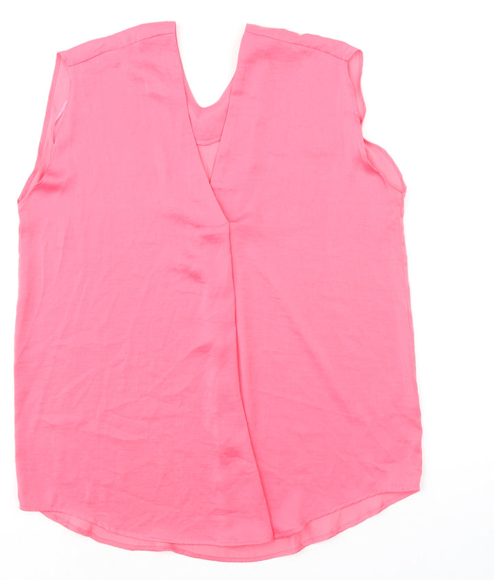 Marks and Spencer Womens Pink Polyester Basic Blouse Size 10 V-Neck