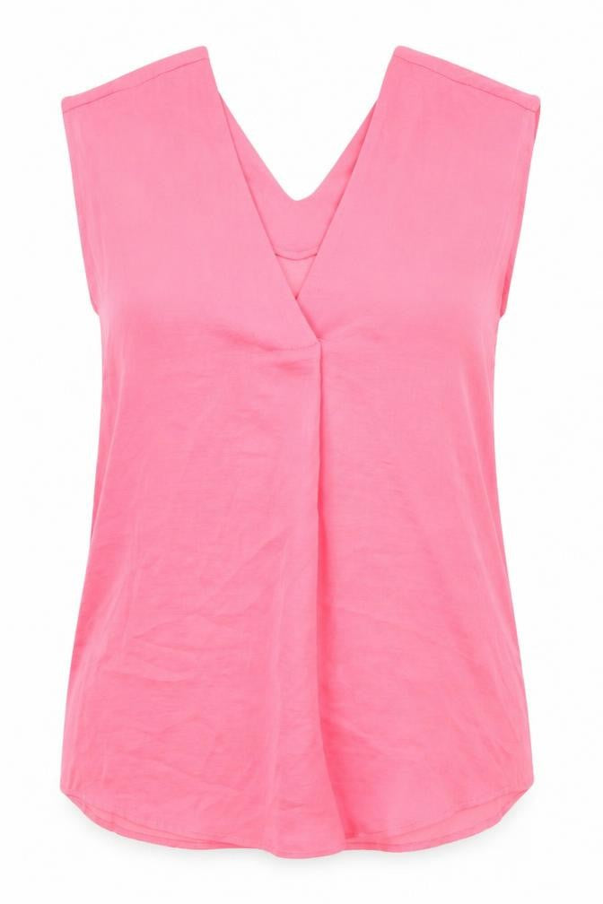 Front view of Marks & Spencer women’s pink polyester basic blouse, size UK 10, v-neck