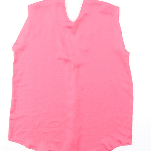 Marks and Spencer Womens Pink Polyester Basic Blouse Size 10 V-Neck