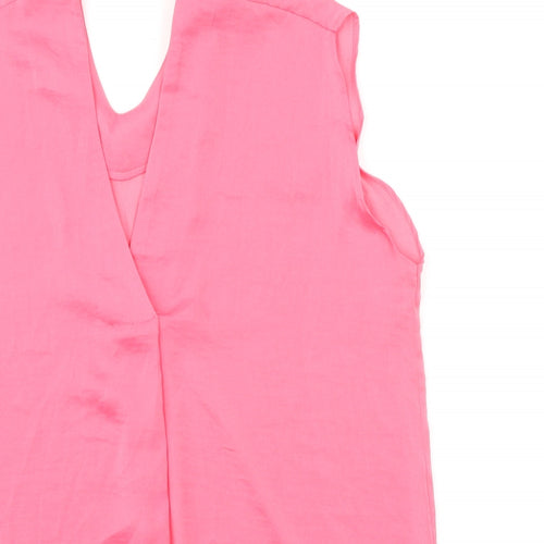 Marks and Spencer Womens Pink Polyester Basic Blouse Size 10 V-Neck