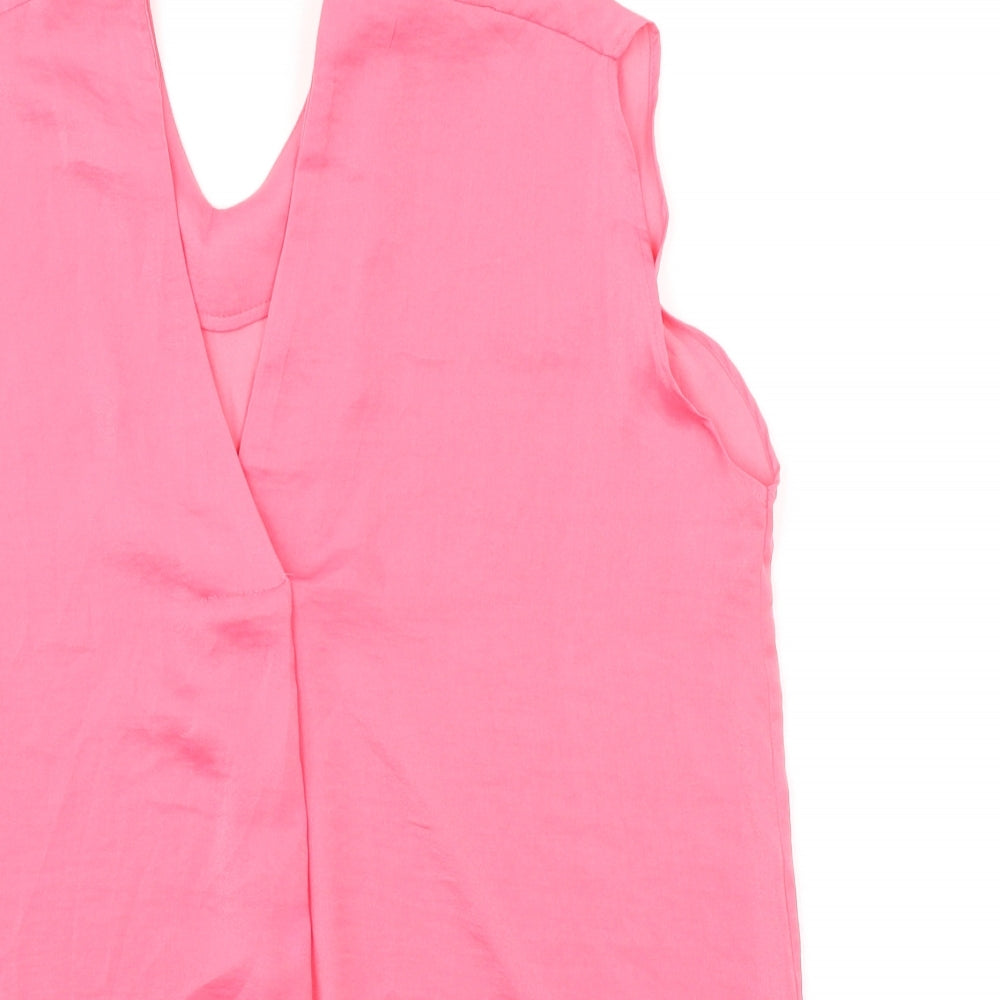 Marks and Spencer Womens Pink Polyester Basic Blouse Size 10 V-Neck