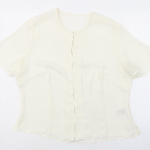 Marks and Spencer Womens Ivory Polyester Basic Button-Up Size 18 Round Neck