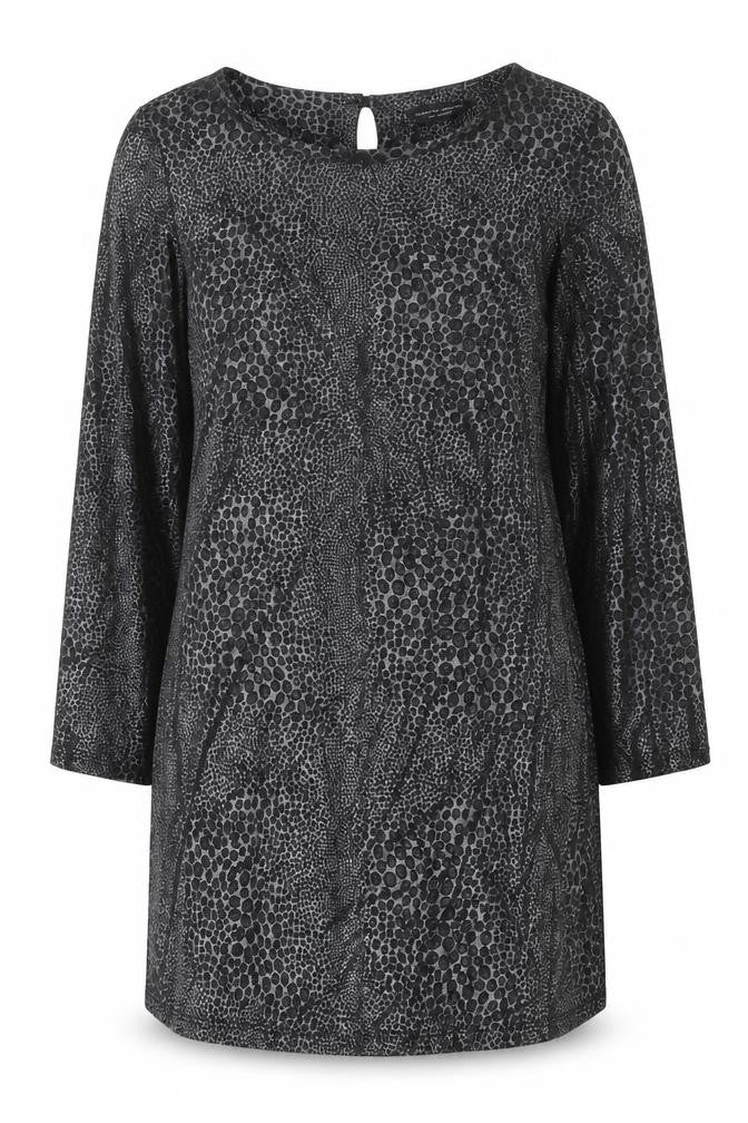 Dorothy Perkins Womens Black Animal Print Polyester Shift Size 14 Boat Neck Pullover - Flute Sleeves