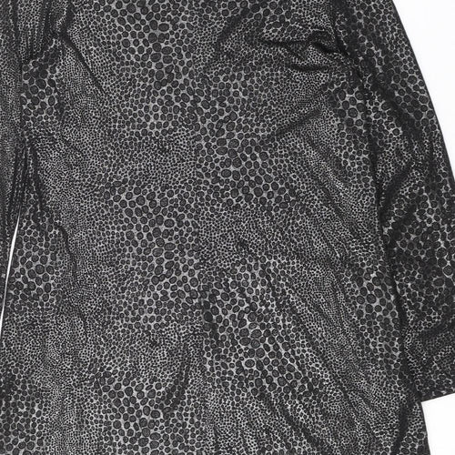 Dorothy Perkins Womens Black Animal Print Polyester Shift Size 14 Boat Neck Pullover - Flute Sleeves