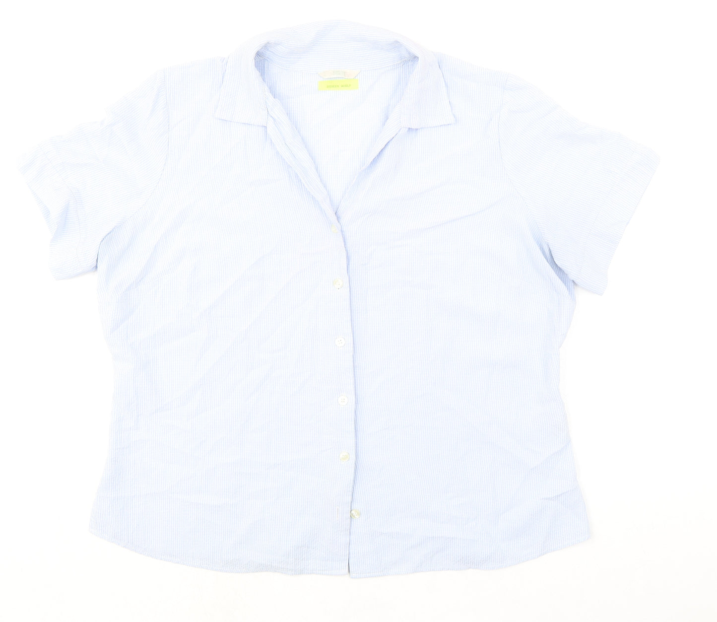 Marks and Spencer Womens Blue Check Viscose Basic Button-Up Size 18 Collared