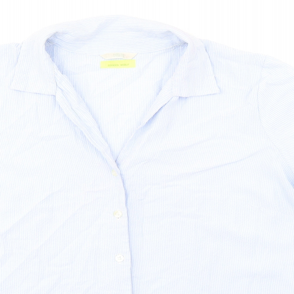 Marks and Spencer Womens Blue Check Viscose Basic Button-Up Size 18 Collared