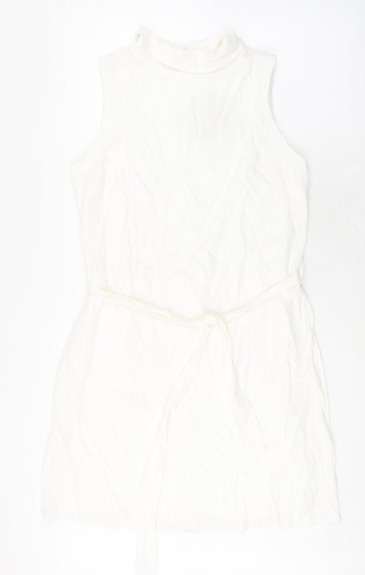 Disdress Womens Ivory Polyester Shift Size 14 Collared Zip - Belted