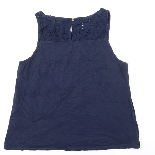 TOM TAILOR Womens Blue Cotton Basic Tank Size L Boat Neck - Broderie Anglaise
