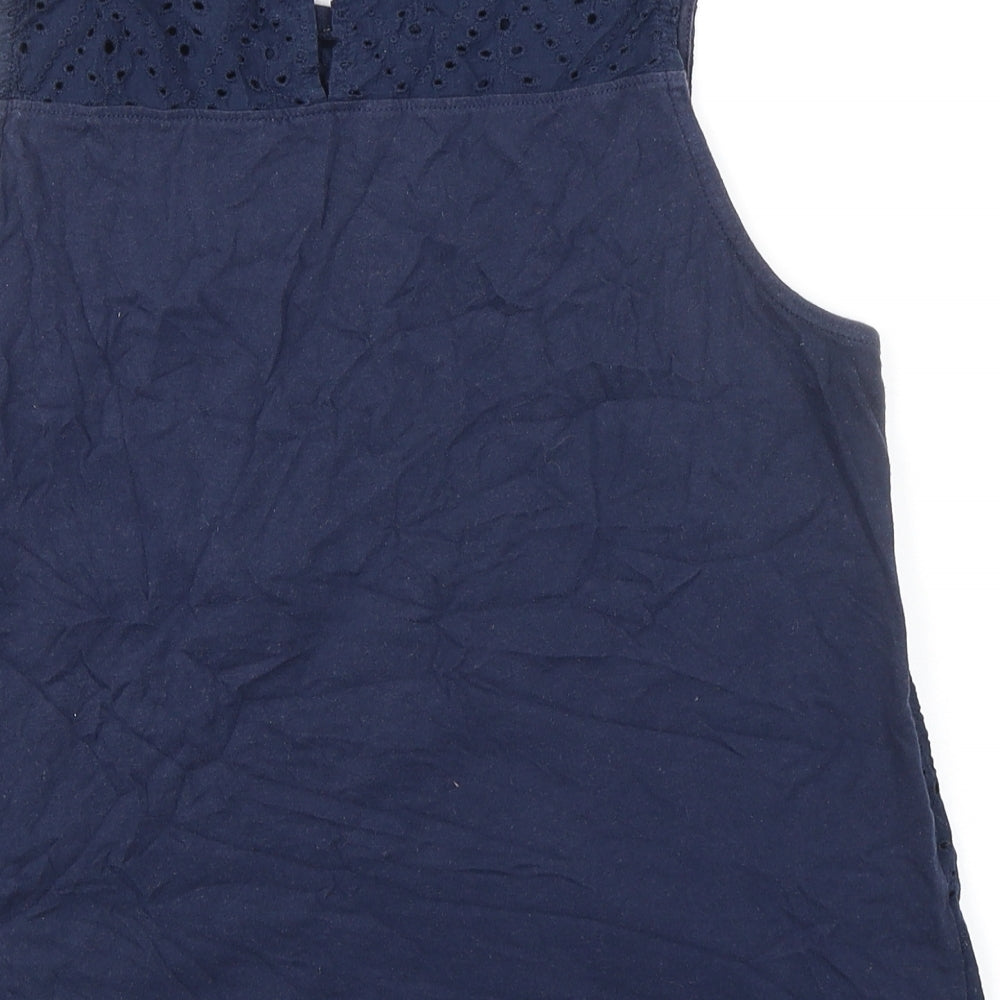 TOM TAILOR Womens Blue Cotton Basic Tank Size L Boat Neck - Broderie Anglaise